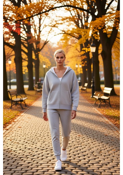 Benerly Kadın Kapüşonlu Fermuarlı Düşük Kol Örme Sweatshirt Fonksiyonel D Gri