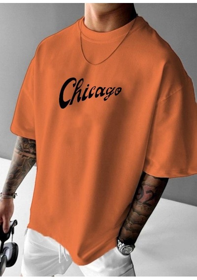 Chıcago Bulls Baskılı Oversize Tişört Turuncu