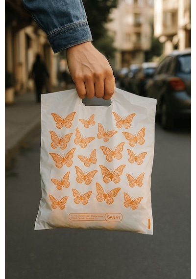 Güçlendirilmiş El Geçmeli Takviyeli Mağaza Poşeti Elit Kelebek Baskı No 4 39x48 Cm 50 Adet