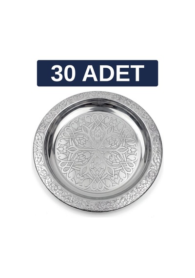 Binbir Trend 18 Cm İşlemeli Kenarlı Otantik Desenli Krom Çelik Meze Ve Servis Tabağı 30 Adet