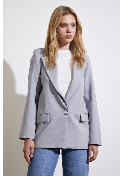 Never More Tek Düğmeli Blazer Ceket Gri Gri
