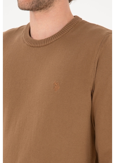 U.S. Polo Assn. Erkek Slim Fit Bisiklet Yaka Camel Basic Kazak 50313713-VR015