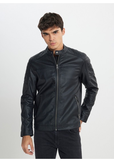Lee Siyah Erkek Fermuarlı Relaxed Ceket L242469001 Biker Deri Ceket