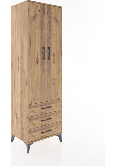 Hyperion Dolap 2 Raflı 3 Çekmeceli Tek Askılı 60x44x195 Çam-çam Çam