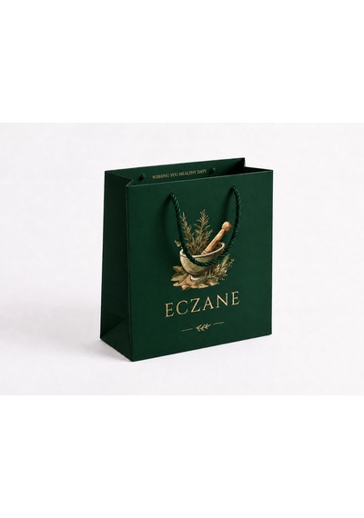 Eczane Karton Çanta Körüklü Premium Orman Yeşili 14x8x20 Cm - 10 Adet