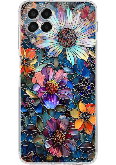 Printify Samsung Galaxy M33 İle Uyumlu Vitray Mücevher Flora Tasarımlı Şeffaf Silikon Kılıf Şeffaf
