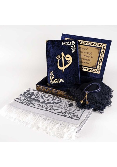 Raşel Kutulu, Kuran Hediye Seti Orta Boy, Lacivert, Elif-vav