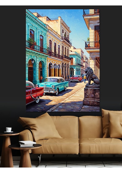 Ahşap Tablo Küba Sokakları Vintage Araba