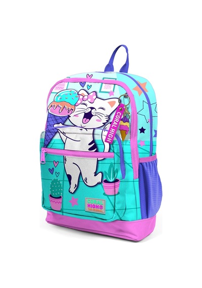 Coral High Kids Turkuaz Pembe Dondurmalı Kedi Desenli Okul Sırt Çantası 23751