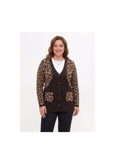 Onno Style Women Simli Leopar Desen Klasik Düğmeli Ceket Kahverengi