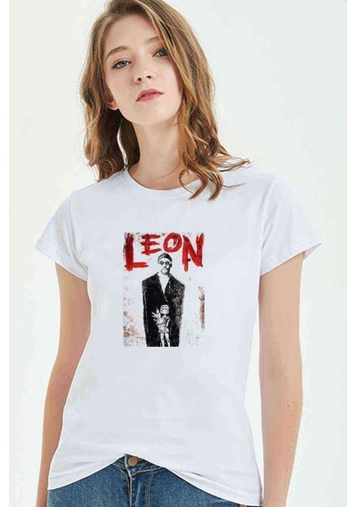 Leon Mathilda Retro Movie Baskılı Beyaz Kadın Tshirt