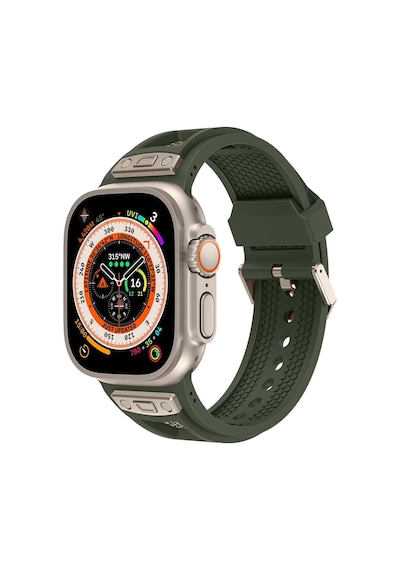 Watch 7 8 Se 45mm Redclick Krd-117 Hava Alabilen Delikli Metal Süslemeli Desenli Silikon Kordon