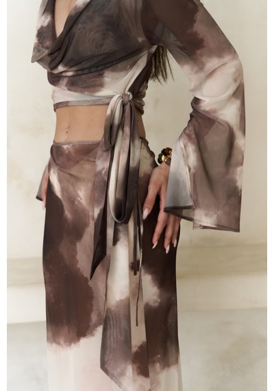 Mai Collection Mai Studios Co. Pnaisyonist Uzun Kol Kahve Crop Etek Takım Kahve