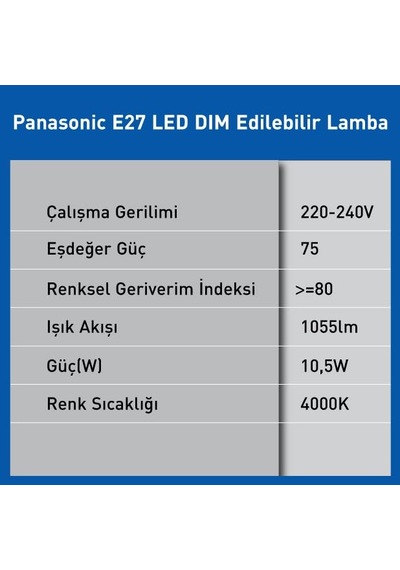 Panasonic E27 Led Dim Lamba 10.5w 1055lm 4000k