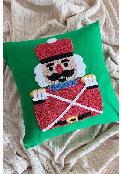Fındıkkıran Nakışlı Punch Kırlent Kılıfı - Masal Köşesi Dekor Yastık - 43x43 Cm Yesıl-kırmızı Yeşil - Kırmızı
