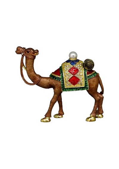 Kristal Taş İşlemeli Dekoratif Deve Biblosu, Metal, 14 Cm X 17 Cm, Renkli Bronz Standart