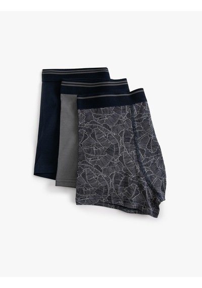 Koton 3'lü Boxer Seti Yaprak Baskılı Çok Renkli Pamuklu Gri 5wlm90020mk Gri