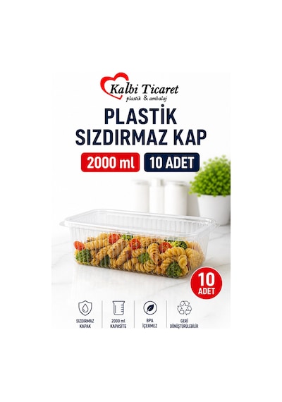 Plastik Saklama Kabı 2000 Gr 10 Adet Plastik Kapaklı Kase Sızdırmaz Kap Şeffaf Kullan At Kase