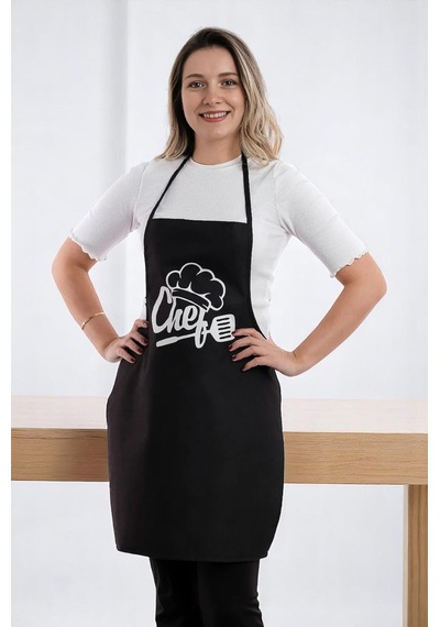 Siyah Chef Leke Tutmaz Kumaş Mutfak Önlüğü Siyah1