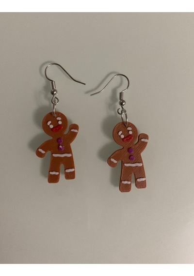 Gingy Kurabiye Adam Yılbaşı Küpe Çifti - Zencefilli Tatlı Karakter Temalı Kış Aksesuarı Kahverengi