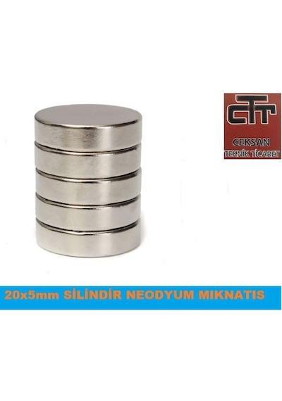 Güçlü Neodyum Mıknatıs Çap 20Mm X Kalinlik 5Mm 5 Adet