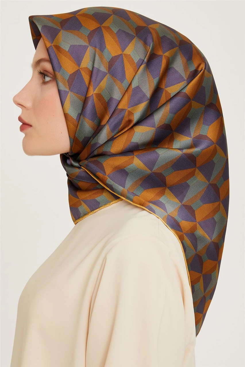 Armine Klasik Desenli Twill Saf İpek Eşarp 9204d 39 Çok Renkli