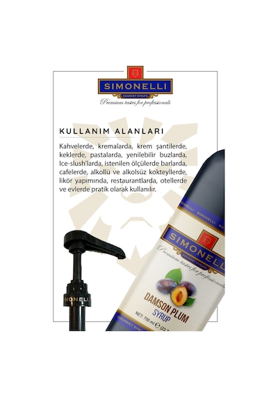 Simonelli Kahve ve Kokteyl Şurubu Mürdüm Eriği Aromalı 700 ML + Pompa