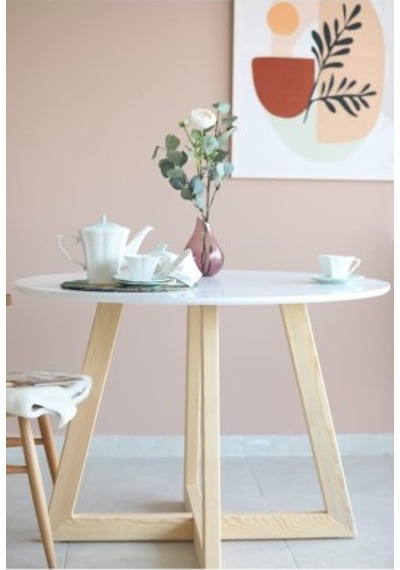 90 CM  Yuvarlak Yemek Masası, Modern Mat BEYAZ MDF  Yemek Masası,