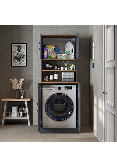 Çamaşır-kurutma Makinesi Dolabı Kapaklı Banyo Dolabı Antrasit - Atlantik Çam Çamaşır-kurutma Makinesi Dolabı Kapaklı Banyo Dolabı Antrasit - Atlantik Çam