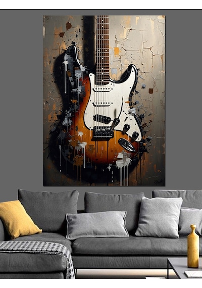 Ahşap Tablo Teknik Çizimli Elektro Gitar Çocuk Odası Tabloları