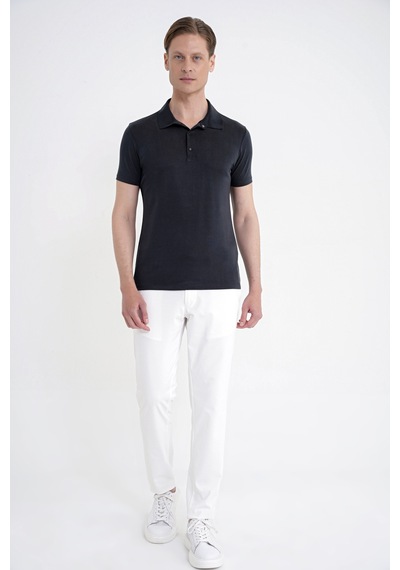 Efor Slim Fit Modal Kumaş Siyah Çıtçıtlı Polo Yaka Tişört Ts 923