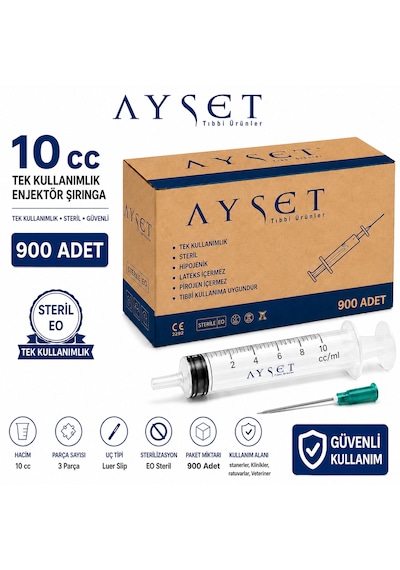 Ayset 10cc 3 Parça Yeşil Uçlu Enjektör 900 Adet