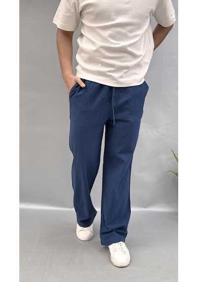 Baggy Keten Pantolon Lacivert