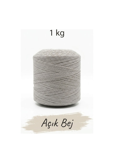 1 Kg Pamuklu El Örgü İpi Runner İpi- Amigurumi Koton İp Punch İpi Motif Açık Bej Renk
