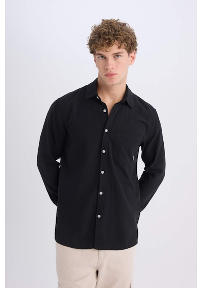 DeFacto %100 Pamuk Regular Fit Basic Düz Uzun Kollu Siyah Gömlek D7079AX25SPBK81