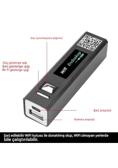 Wi-fi Endeskop Yılan Kamera 1200p Su Geçirmez Sert Kablo 10 Metre