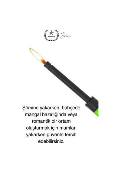 Premium 18 Cm Basmalı Uzun Mutfak Çakmağı Ve Yedek Gazlı 250 Ml Mum Mangal Kamp İçin Normal Alev