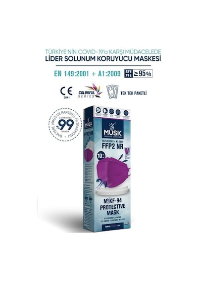 Musk Kf94 Kore Tipi Ffp2 Maske Mor Renk 10 Adet