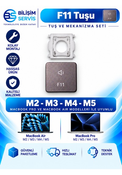 Apple Uyumlu Macbook Air & Pro M2 - M3 - M4 - M5 Yedek Klavye Tuşu Ve Mekanizması / F11 Tuşu