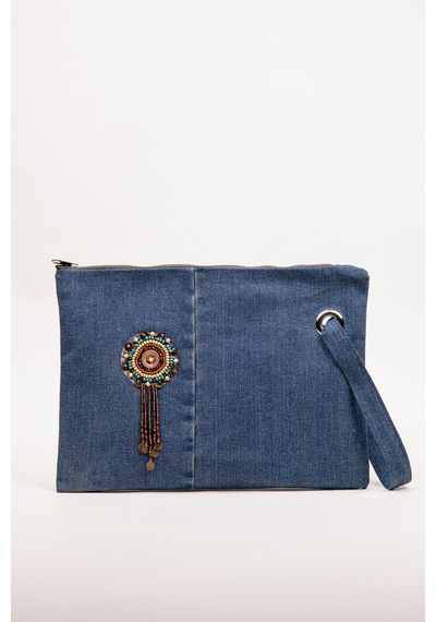 Fabric Craft Bag Portföy Kadın El Çantası Denim Kumaş Astarlı Fermuarlı 35x26 Cm Kot