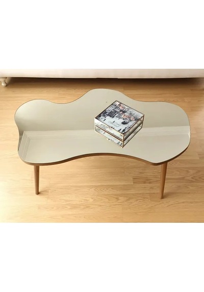 Fawdecor Aynalı Masif Ahşap Orta Sehpa - 80 X 50 Cm Ceviz Rengi