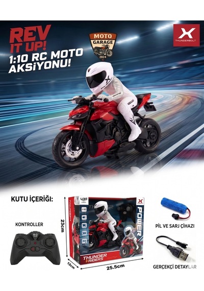 Th-speed X Uzaktan Kumandalı Rc Motosiklet Model - Kırmızı - 1/10 Ölçek - Yarışçı Figürlü