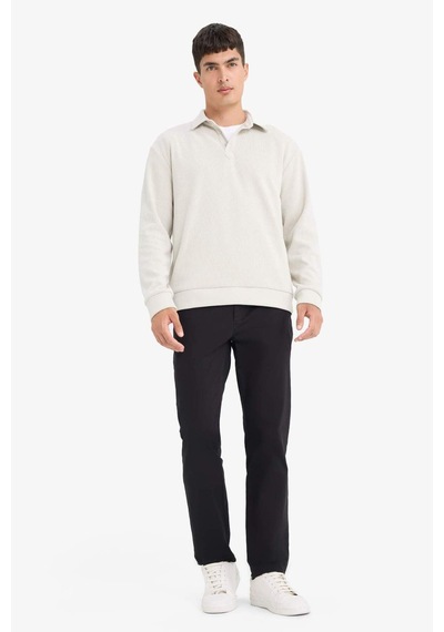 Defacto Regular Fit Polo Yaka Yarım Fermuarlı Fitilli Kadife Sweatshirt E9410ax25aubg672 Bej