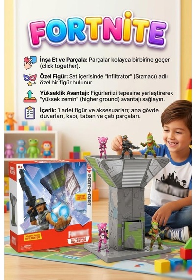 Fortnite Temalı Minyatür Figürlü Ve Tak-birleştir Kuleli Dekoratif Yapı Oyuncak Seti
