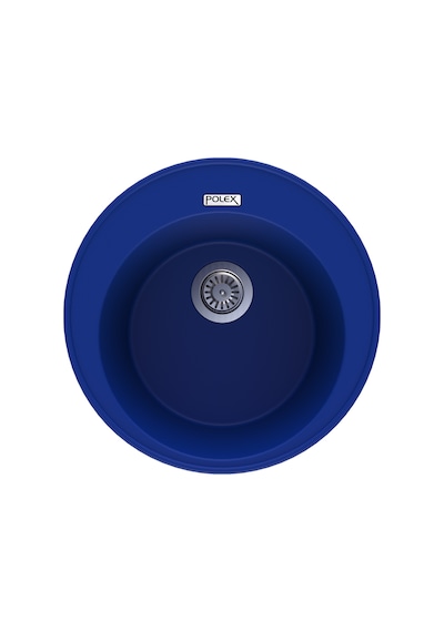 Polex Cristalüx Granit Evye P-06 Mavi Tezgah Altı Ve Tezgah Üstü Oval Mutfak Evyesi 51.5x51.5 CM