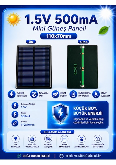 Mini Güneş Paneli Seti 5 Li Solar Panel Paketi 1.5v / 4.2v / 12v