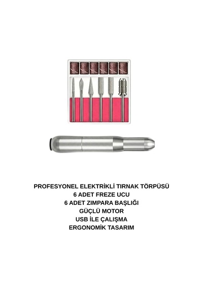 Mini Uv Led Lamba Ve Metal Gövdeli Manikür Pedikür Törpü Freze Seti