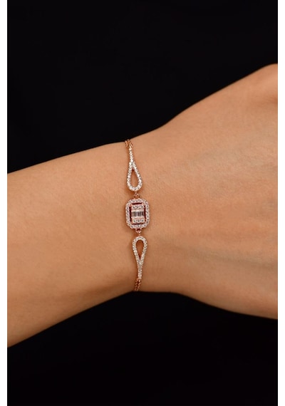 Roza Silver Zirkon Taşlı Rose 3 Sıra Baget Gümüş Bileklik