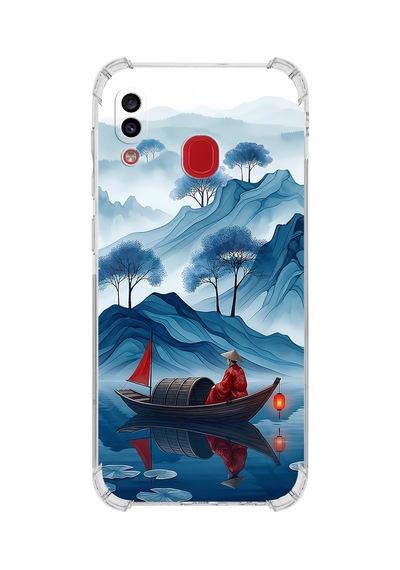 Printify Samsung Galaxy A20 İle Uyumlu Simya Serisi Sonsuz Akış Tasarımlı Uv Baskılı Köşe Korumalı Antişok Kılıf Şeffaf