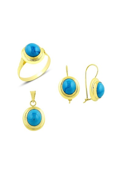 Firuze Taşlı Üçlü Set 7.45 Gram 14 Ayar Altın